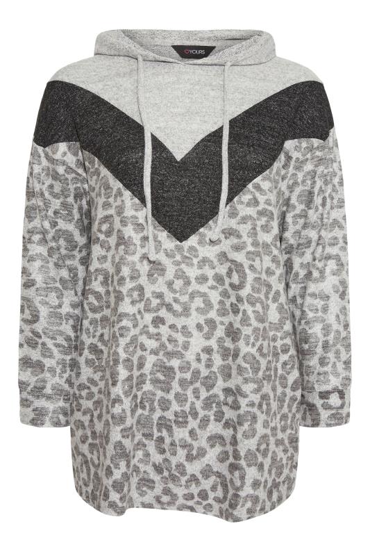Plus Size Light Grey Chevron Leopard Print Luxury Super Soft Hand Feel Hoodie | Yours Clothing 6