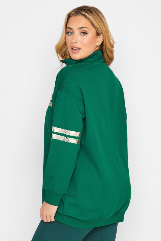 Plus Size Green Metallic 'Brooklyn' Varsity Half Zip Sweatshirt | Yours Clothing 3