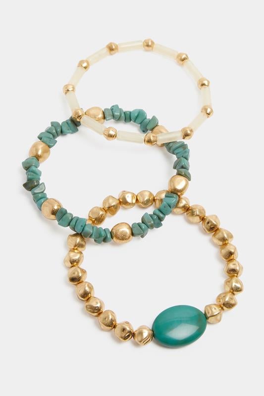 3 PACK Gold Tone Beaded Stretch Bracelet Set