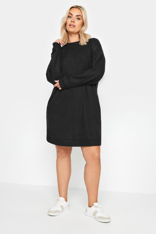 YOURS Plus Size Black Ribbed Soft Touch Jumper Dress | Yours Clothing 2