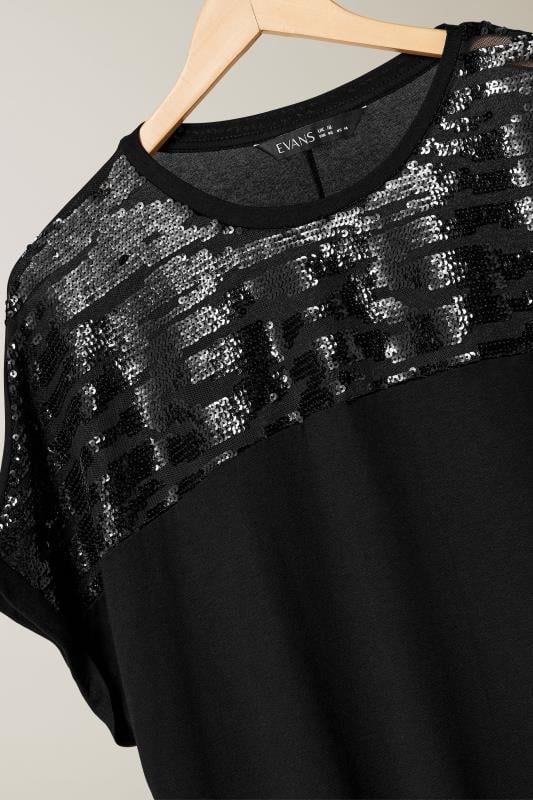 EVANS Plus Size Black Sequin Embellished T-Shirt | Evans 7