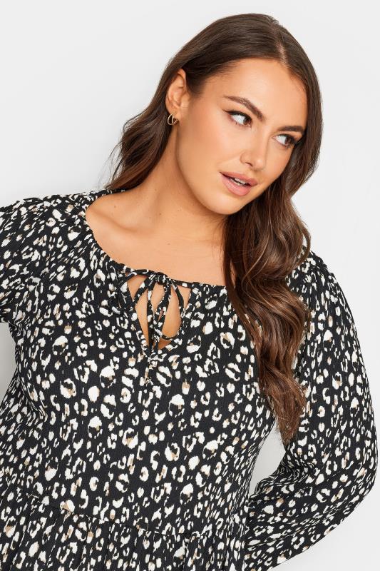 YOURS Plus Size Black & White Leopard Print Long Sleeve Mini Dress | Yours Clothing 4