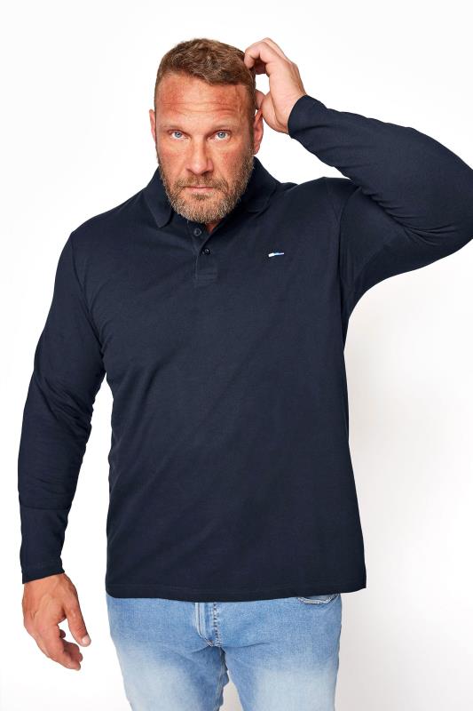  BadRhino Big & Tall Navy Blue Essential Long Sleeve Polo Shirt