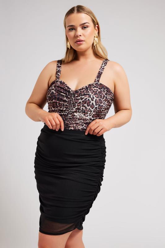 YOURS LONDON Plus Size Black Gathered Mesh Skirt | Yours Clothing 1