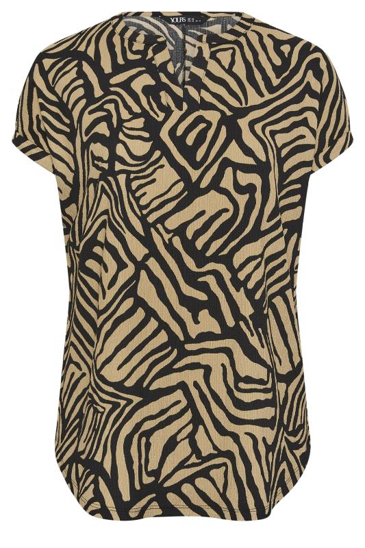YOURS Plus Size Brown Abstract Print Textured Notch Neck Top | Yours Clothing 5