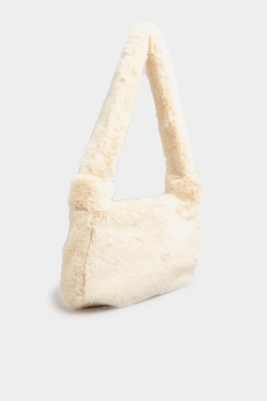 Plus Size Cream Faux Fur Knot Handle Bag | Yours Clothing 3