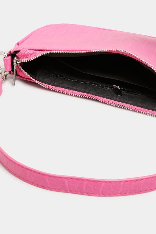 Pink Faux Croc Shoulder Bag 4