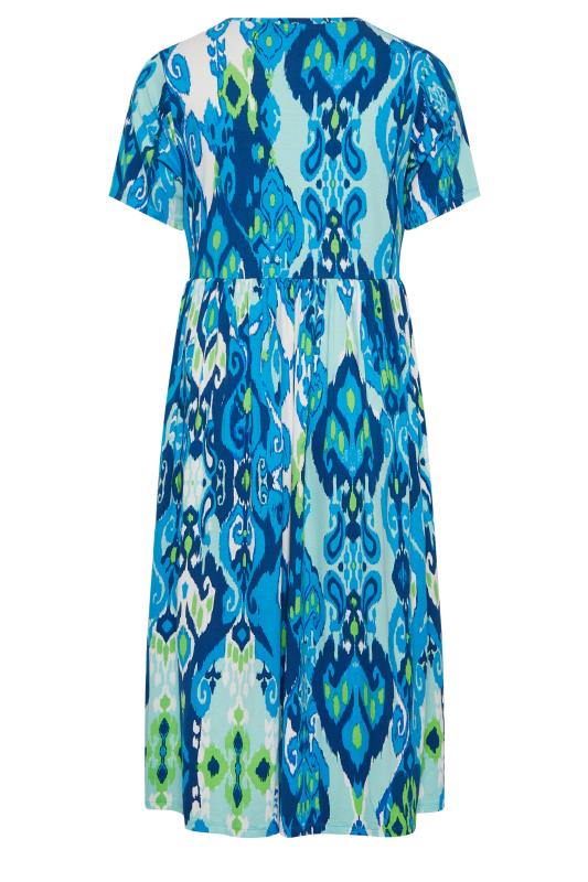 YOURS Curve Blue Abstract Print Frill Sleeve Smock Dress 8