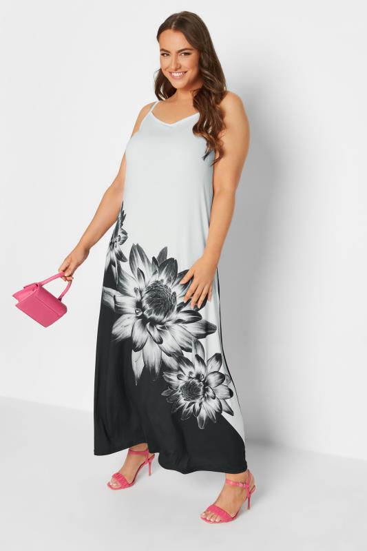 Plus Size White Floral Print Colour Block Maxi Dress | Yours Clothing  2