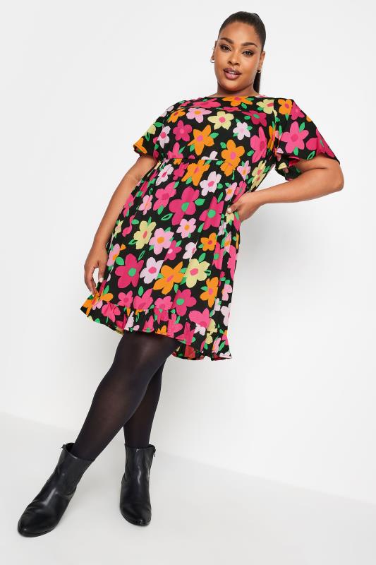  Grande Taille LIMITED COLLECTION Curve Black Floral Print Frill Smock Dress