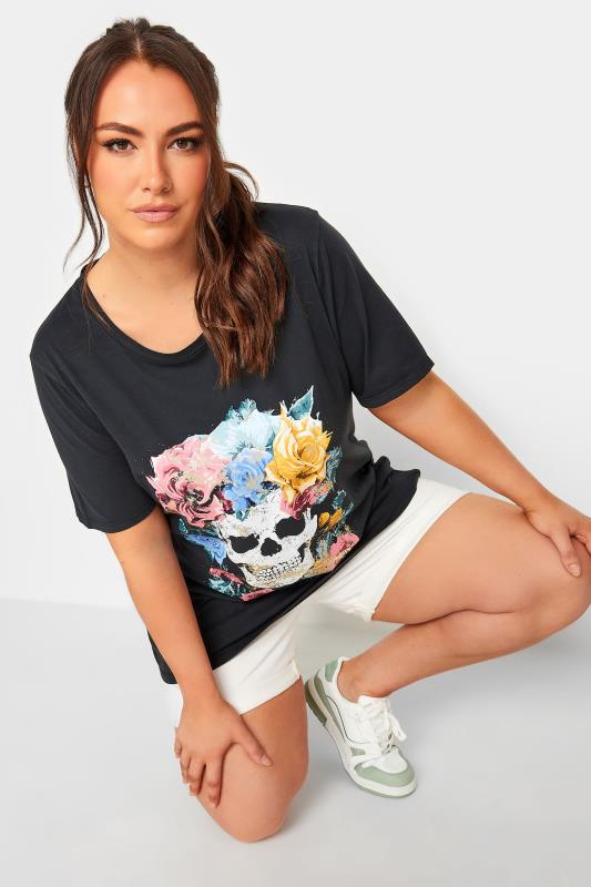 YOURS Plus Size Black Skull Print T-Shirt | Yours Clothing 4