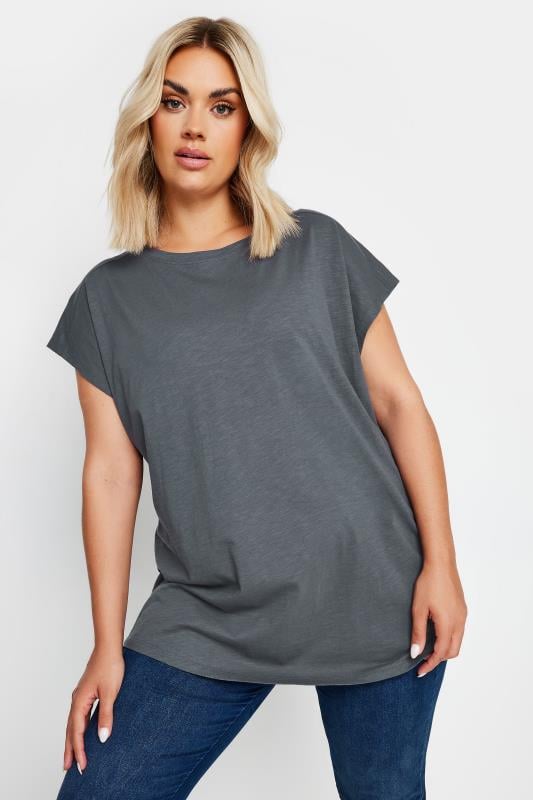  Grande Taille YOURS Curve Grey Crew Neck T-Shirt