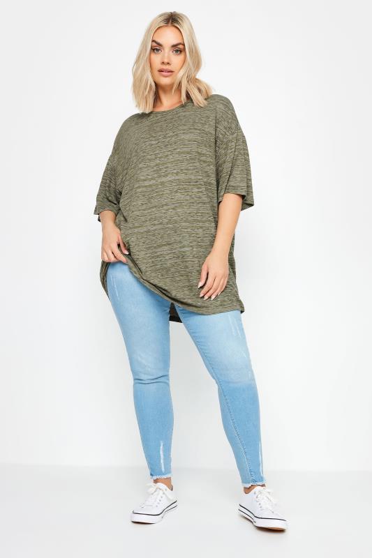 YOURS Plus Size Green Striped Oversized T-Shirt | Yours Clothing 2