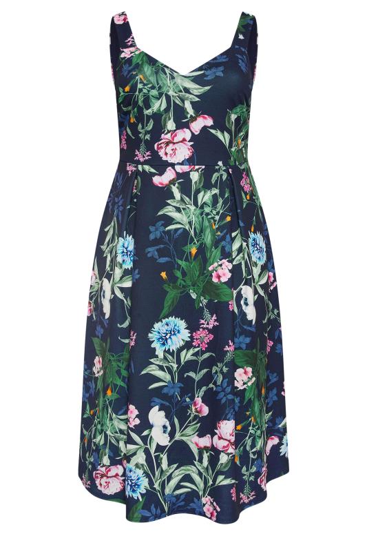 YOURS LONDON Plus Size Navy Blue Floral Square Neck Dress | Yours Clothing 5