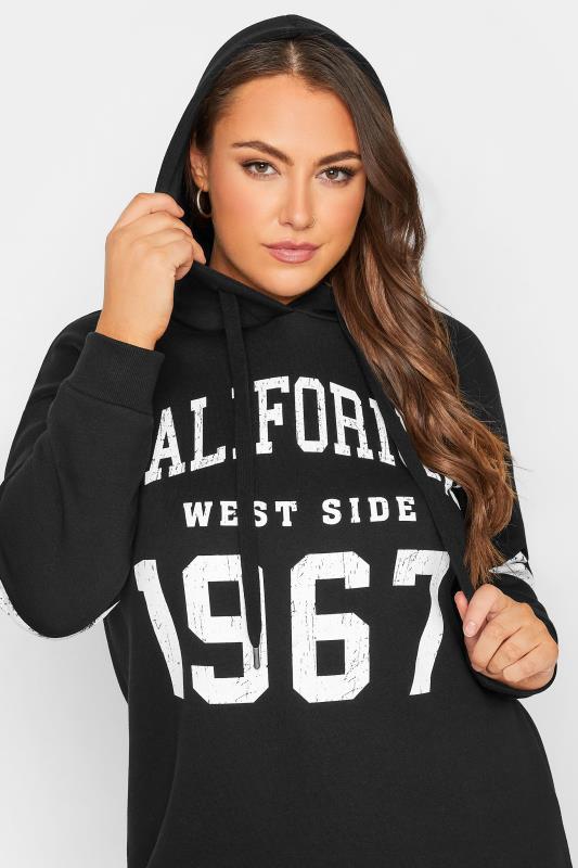 Curve Plus Size Black 'Calfornia West Side 1967' Slogan Varsity Hoodie | Yours Clothing 4