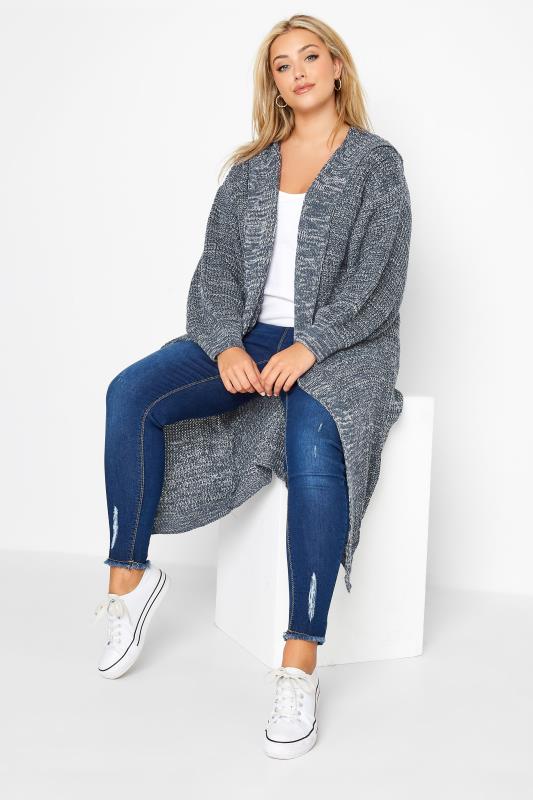 Plus Size Blue Longline Hooded Cardigan | Yours Clothing 1