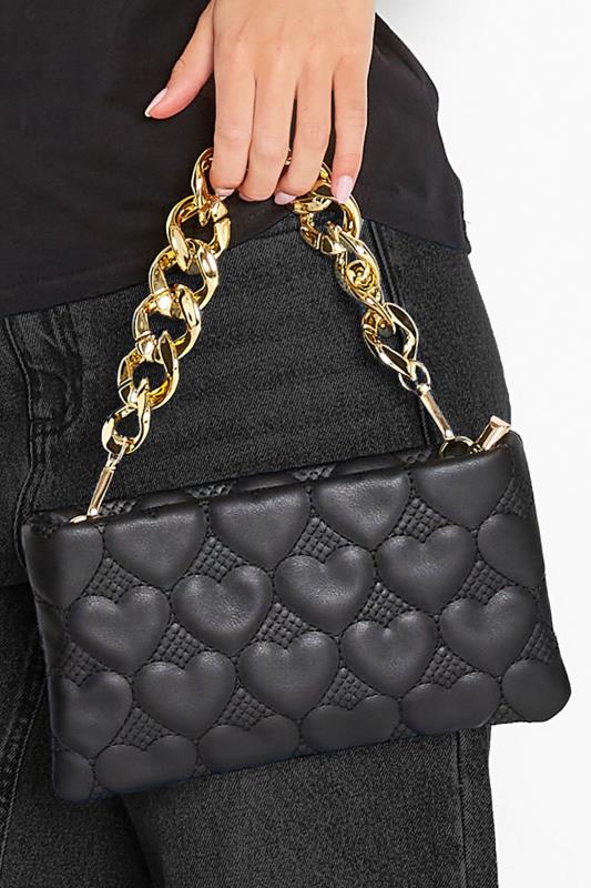 Black Heart Chain Clutch Bag | Yours Clothing 1