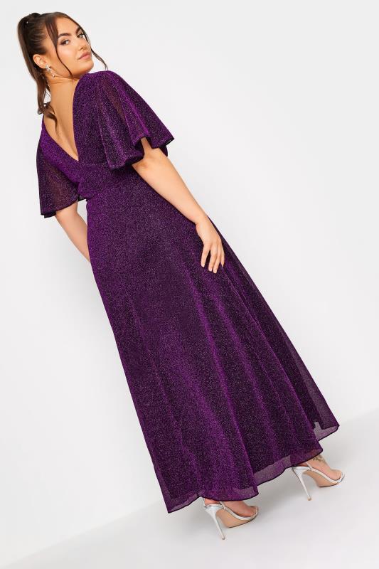 YOURS LONDON Plus Size Purple Glitter Angel Sleeve Maxi Dress | Yours Clothing 3