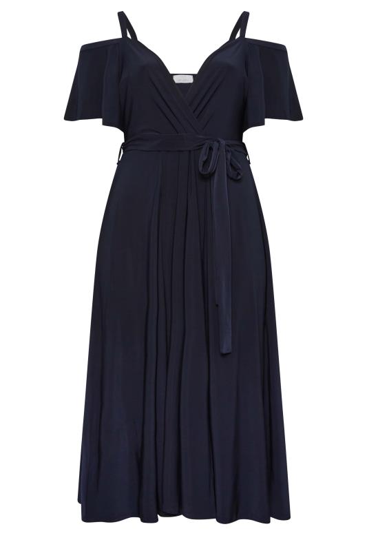 YOURS LONDON Plus Size Navy Blue Cold Shoulder Wrap Dress | Yours Clothing 6