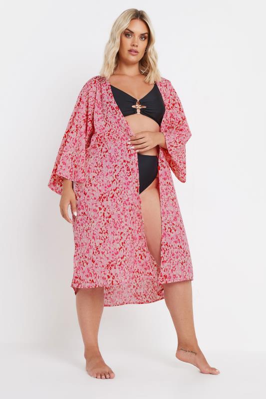 YOURS Plus Size Pink Leopard Print Kimono | Yours Clothing 3