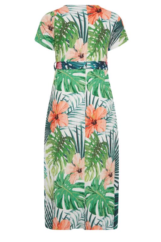 YOURS Curve White Tropical Floral Print Wrap Dress | Yours Clothing 7
