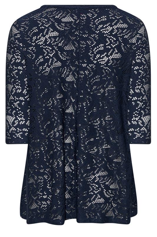 Plus Size Navy Blue Broderie Anglaise V-Neck Top | Yours Clothing 7