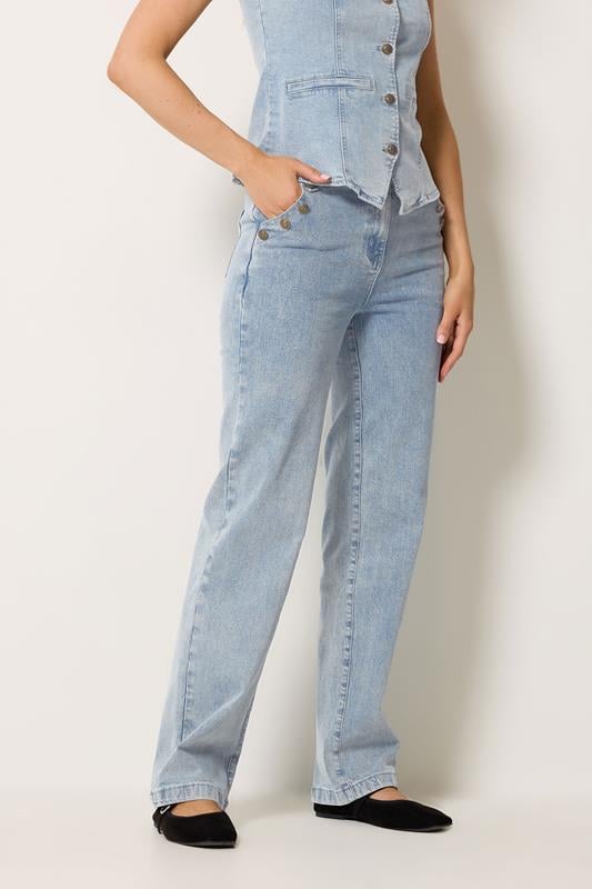 LTS Tall Women's Light Blue Button Detail Straight Leg Jeans | Long Tall Sally 1