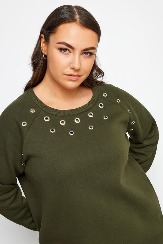 YOURS Curve Green Eyelet Detail Sweatshirt | Yours Clothing 4