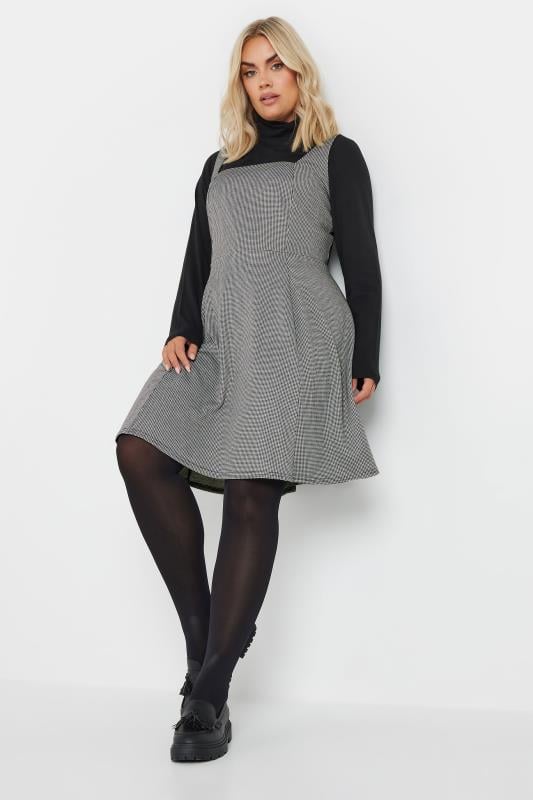  Grande Taille YOURS Curve Grey Dogtooth Check Pinafore Dress