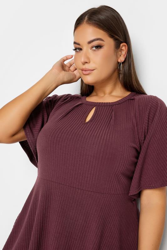 YOURS Plus Size Burgundy Red Keyhole Peplum Top | Yours Clothing 4