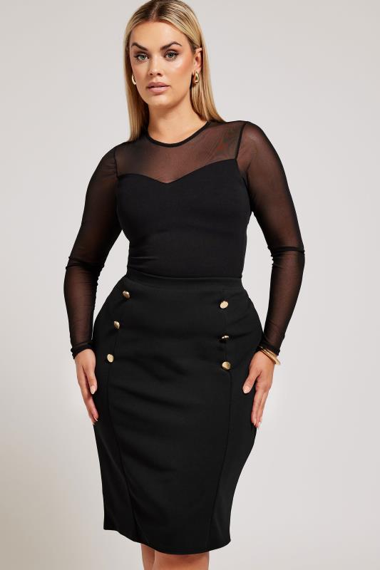 YOURS LONDON Plus Size Black Button Detail Midi Skirt | Yours Clothing 1