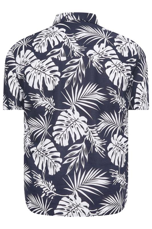 BadRhino Navy Blue Tropical Print Short Sleeve Linen Shirt | BadRhino 5