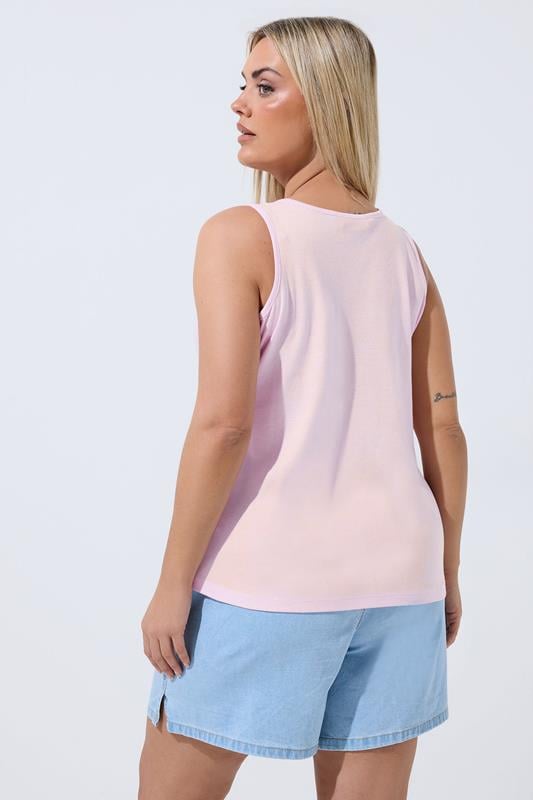 LIMITED COLLECTION Plus Size Light Pink Embroidered Strawberry Vest Top | Yours Clothing 2