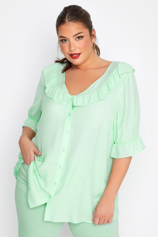 LIMITED COLLECTION Curve Mint Green Frill Blouse_B.jpg