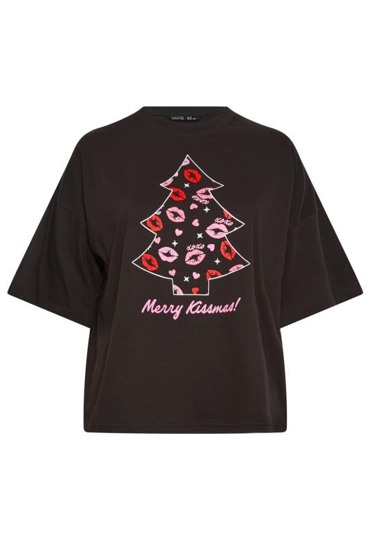 LIMITED COLLECTION Plus Size Curve Black Christmas Tree Print Pyjama Top | Yours Clothing  9
