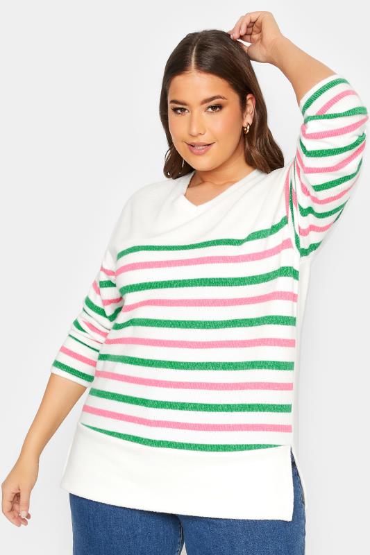 YOURS LUXURY Plus Size Curve White Stripe Long Sleeve Jumper | Yours Clothing  1