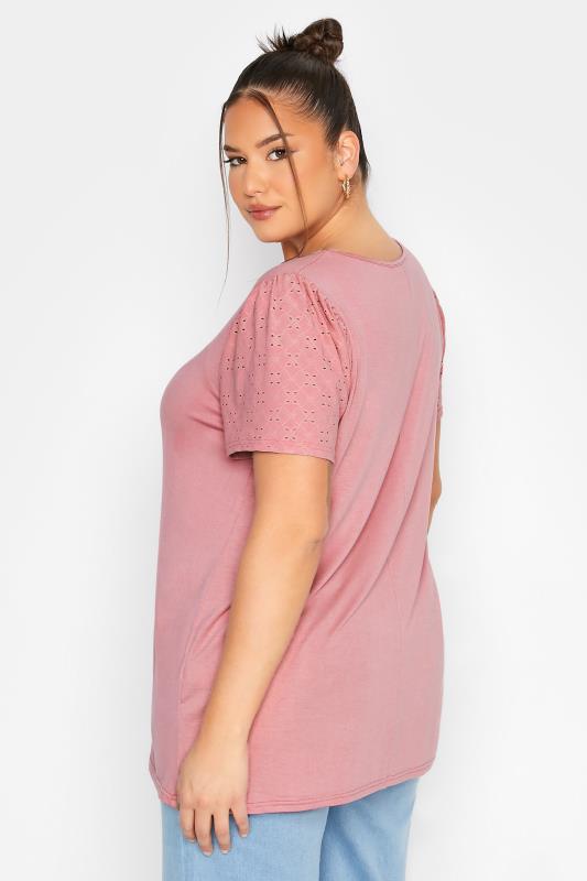 LIMITED COLLECTION Curve Dusky Pink Broderie Anglaise Sleeve T-Shirt_C.jpg