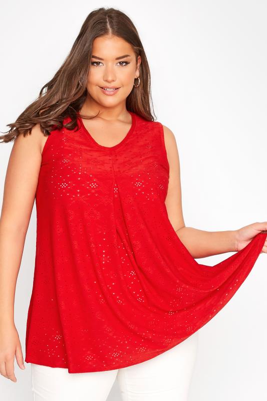 Curve Red Broderie Anglaise Swing Vest Top 1