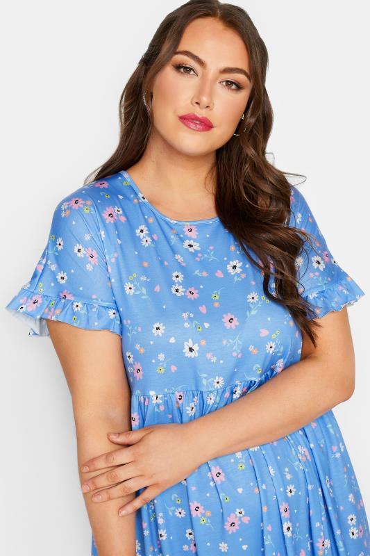 LIMITED COLLECTION Plus Size Blue Ditsy Print Frill Sleeve Maxi Dress | Yours Clothing 4