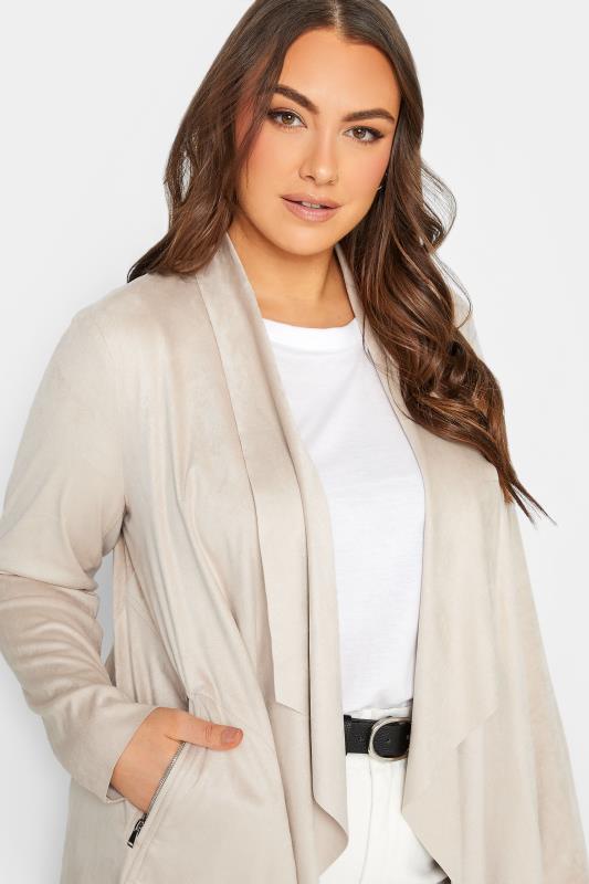 YOURS Plus Size Cream Faux Suede Waterfall Jacket | Yours Clothing 4