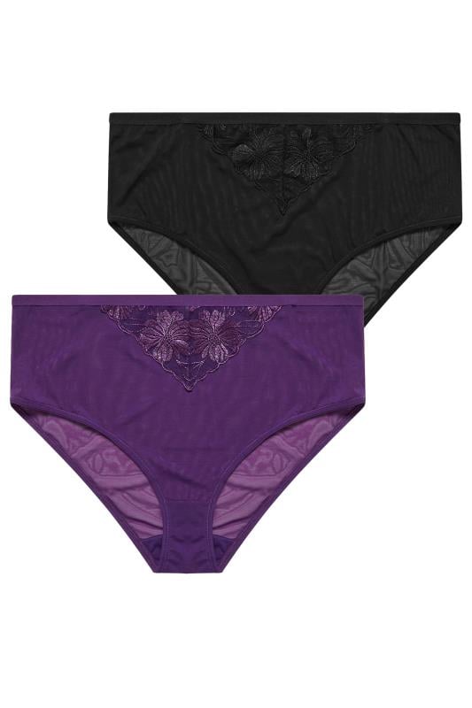 YOURS Plus Size 2 PACK Purple & Black Floral Lace Briefs | Yours Clothing  7