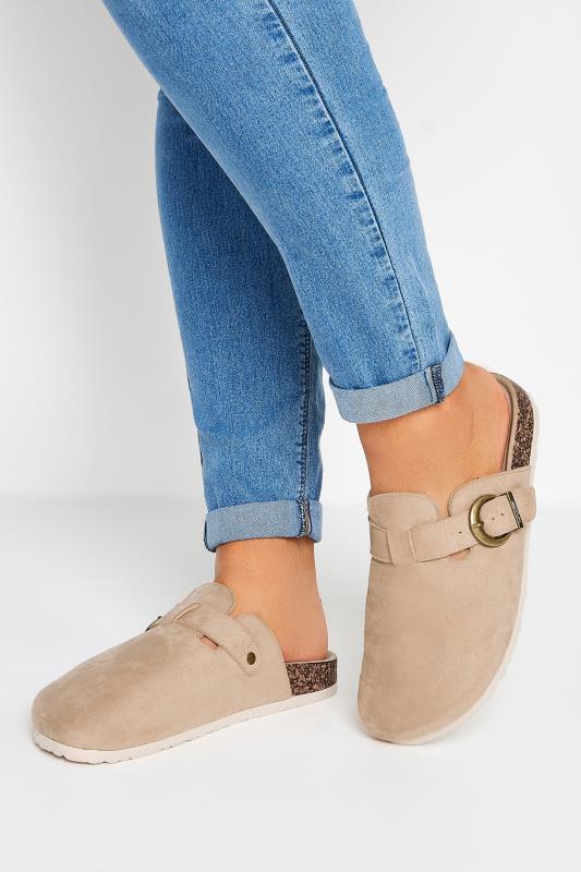 Beige Brown Faux Suede Clogs In Extra Wide EEE Fit | Yours Clothing 1