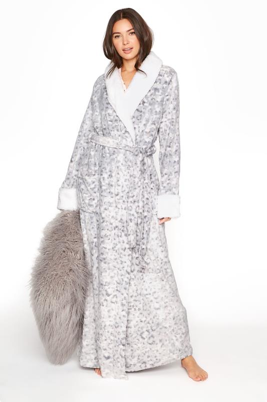 Tall  LTS Grey Animal Print Faux Fur Maxi Dressing Gown