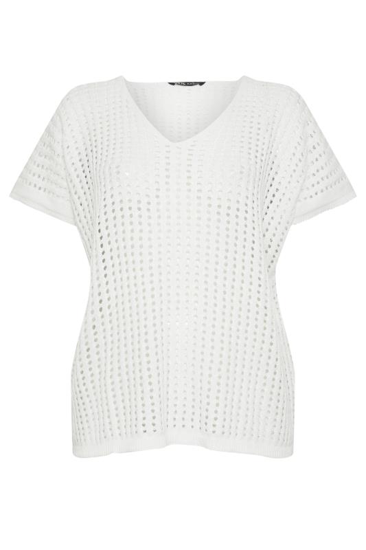 YOURS Curve Plus Size White Crochet Short Sleeve Top | Yours Clothing  6