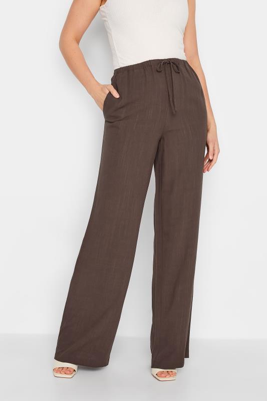 LTS Tall Women's Chocolate Brown Wide Leg Linen Trousers | Long Tall Sally 1