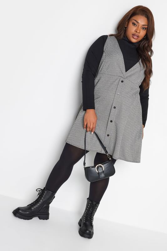YOURS Plus Size Grey Dogtooth Pinafore Dress | Yours Clothing 2