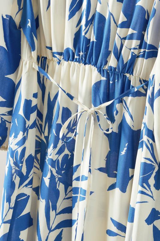 EVANS Plus Size Blue & White Floral Print Midi Dress | Evans 8