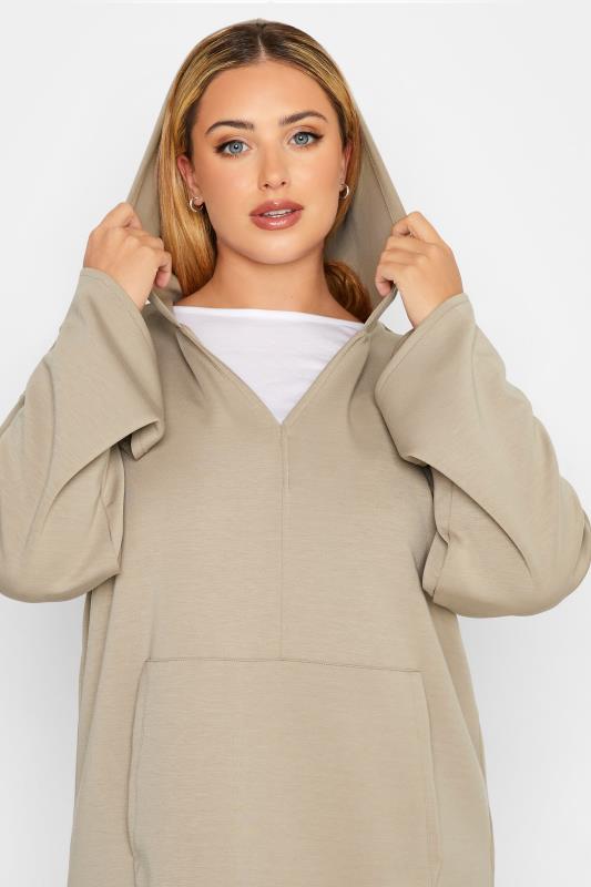 YOURS LUXURY Plus Size Beige Brown V-Neck Jersey Hoodie | Yours Clothing 4