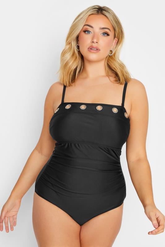 Nos vemos Implementar heroína YOURS Plus Size Black Eyelet Detail Bandeau Tummy Control Swimsuit | Yours  Clothing