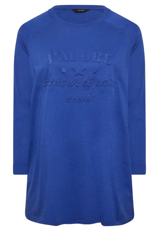 Plus Size Cobalt Blue 'J'adore' Embossed Raglan T-Shirt | Yours Clothing 6